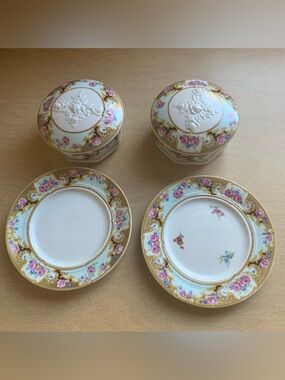 Antique Melitta Chip and Dip with Lid Hand Painted Porcelain Germany Container